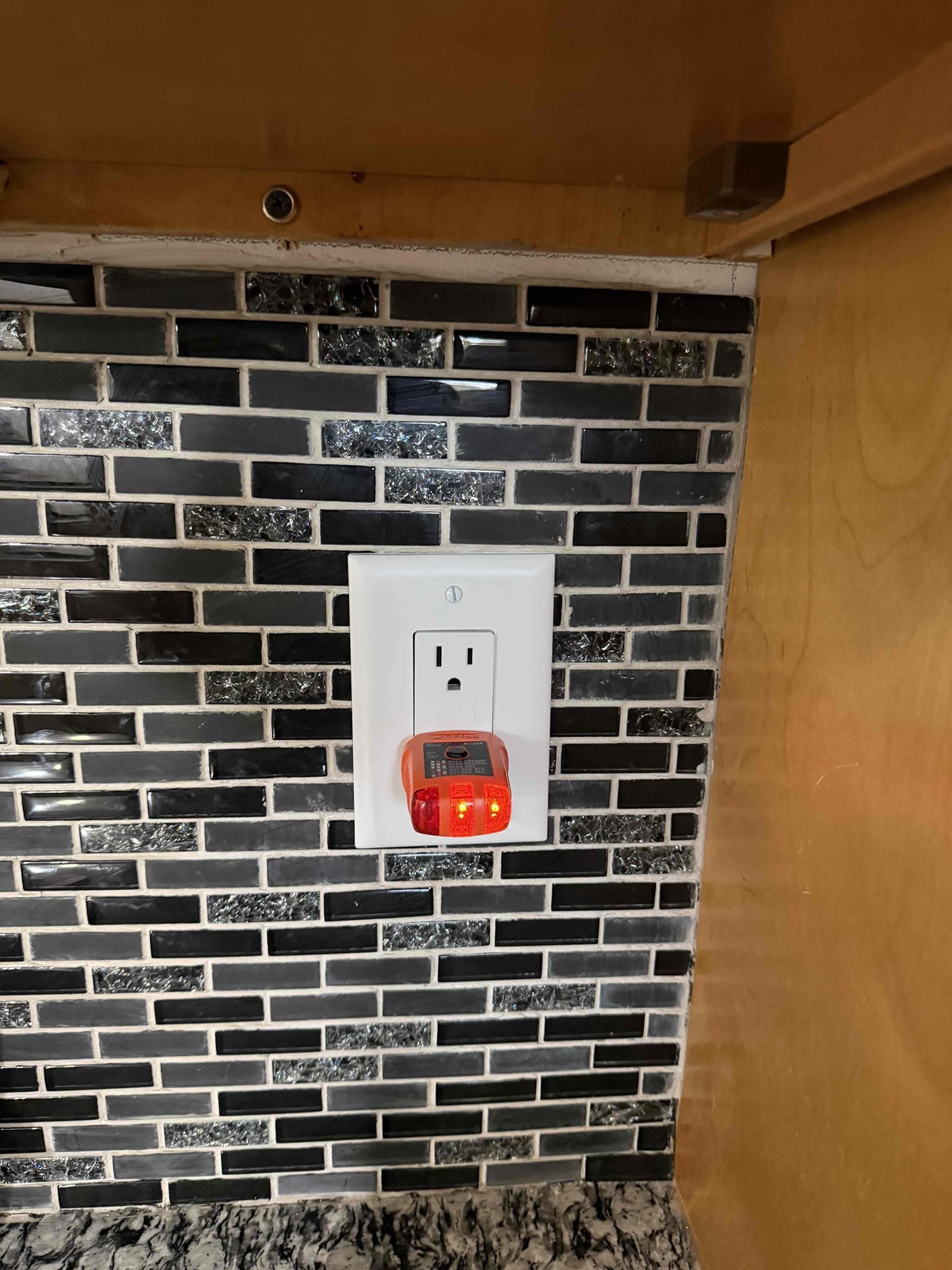 Installation of new devices located on the kitchen counter top. We will replace the outlets with proper GFCI where needed as well as changing out the light switches. 

Installation of new outlet and box for the GFCI located downstairs at the sump pump. 