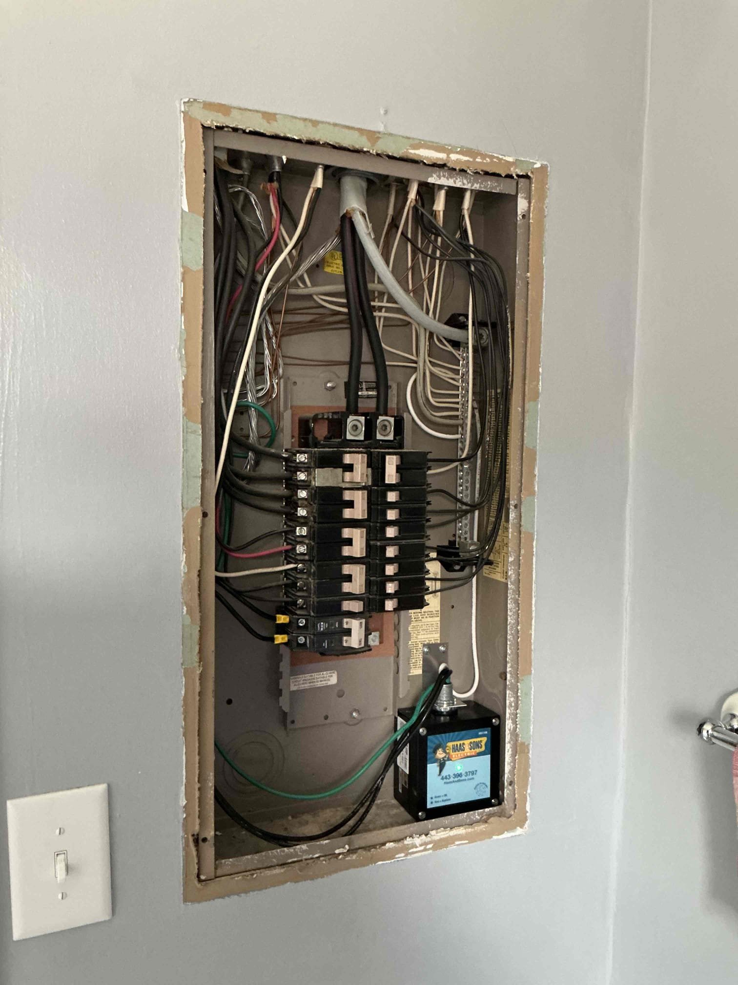 For this job, we came out to replace customer supplied fixtures in the kitchen and in the hallway. We replaced standard toggle switches with dimmer switches for both areas. Additonally, we added a Whole Home Surge Protector on a dedicated breaker inside the panel. Customer enrolled into our VIP Care Plan as well. 