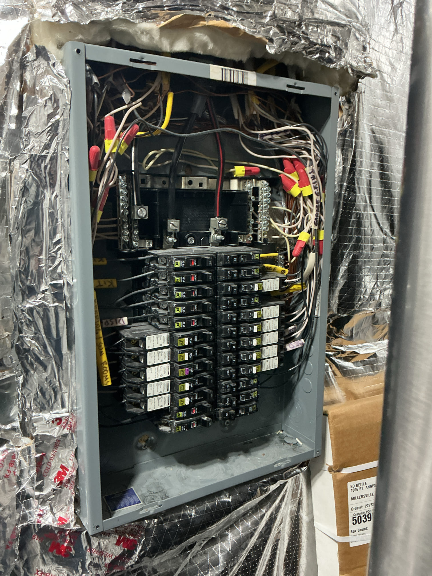 Installation of new switch for the bathroom located on the first floor. The current dimmer is over heating and needs to be replaced. Installation of new bath fan/light combo for the second floor bathroom. Installation of new bath fan for the first floor and primary bathroom as well. We will replace the humidity sensor switch for the second floor bath with a standard switch. Installation of new whole home surge protectors to further protect the Arc fault breakers and provide an additional layer of protection for the electrical system. These are also required per county safety code. Re-wiring the sub panel that currently has grounds and neutrals tied together. This is hazardous due to prevention of parallel paths of return current, which can create electrical shock and over heating. 

(03/03) Today we returned to complete the bathroom exhaust install as well as the installation of the whole-home surge protector.