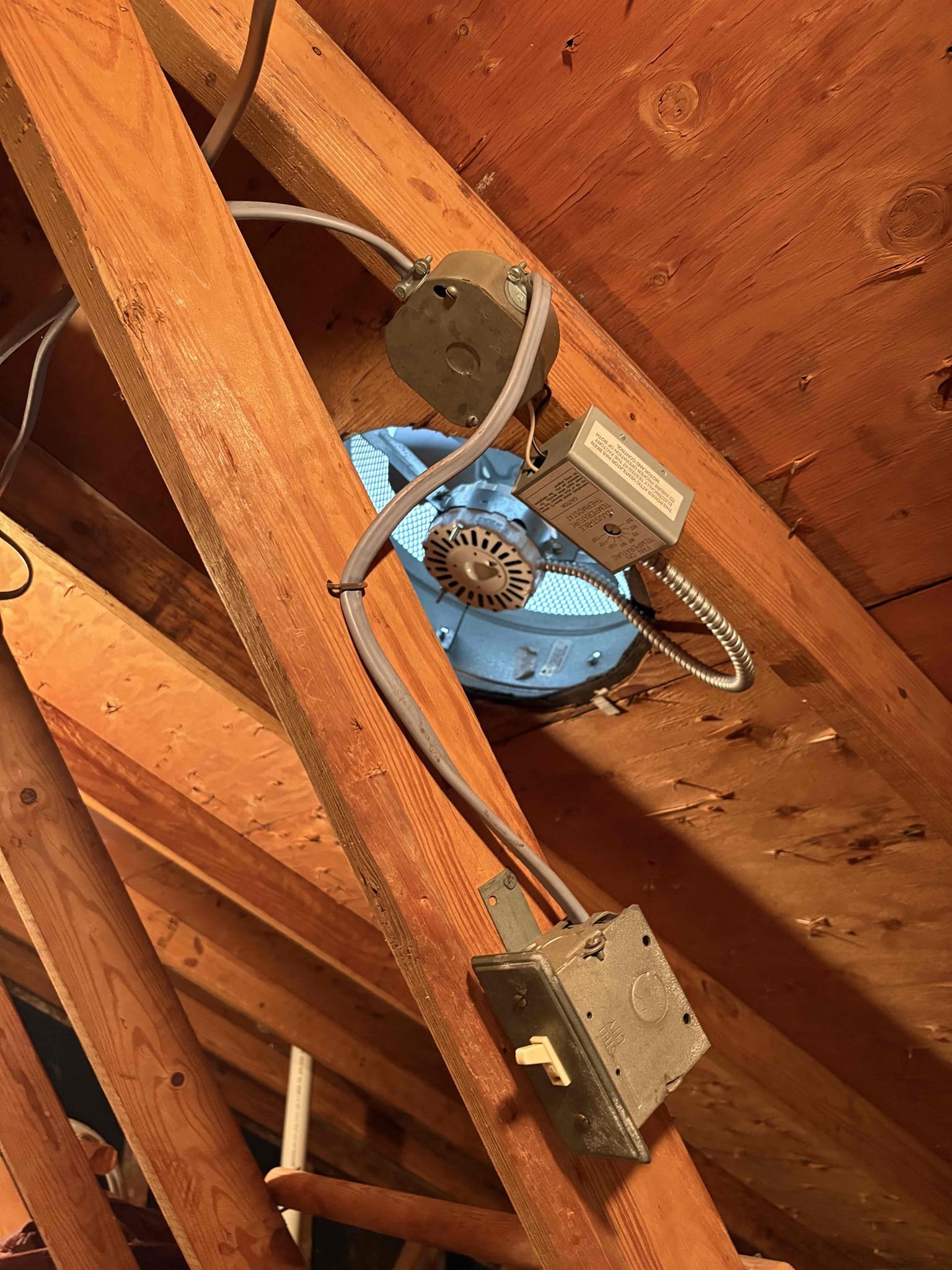 Today’s visit was for 1 attic fan that was loud and clanking and the customer had another model that wasn’t as loud, but was the same model, and wanted them both to be replaced. So, we replaced 2 of the motors today in the old cans.