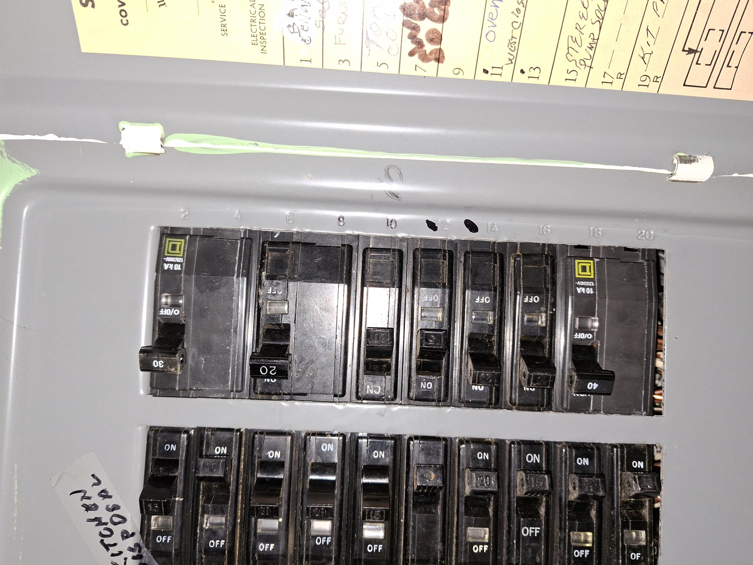 Called out today to provide solutions for replacing two prong outlets with 3 prong outlets and adding the proper grounding. Looking at the current boxes containing plugs, the best solution would be to add GFCI breakers to the panel, giving the circuits the proper grounding protection without adding pigtails. The current boxes do not have the proper screw terminals to add grounding pigtails. These breakers can uncover additional issues with the circuit, which may involve additional troubleshooting. We would also replace switches in the rooms that have the two prong outlets. Plugs and switches are recommended to be replaced every 15-20 years. 

Continuing with today’s visit, I was shown to the electrical panel. I saw that the panel was original to the home, being a QO 20 space panel. This panel is completely full, with no additional circuits being able to be added. The panel is also missing a main breaker, meaning the only way to de-energize the panel is to remove the meter, and that the