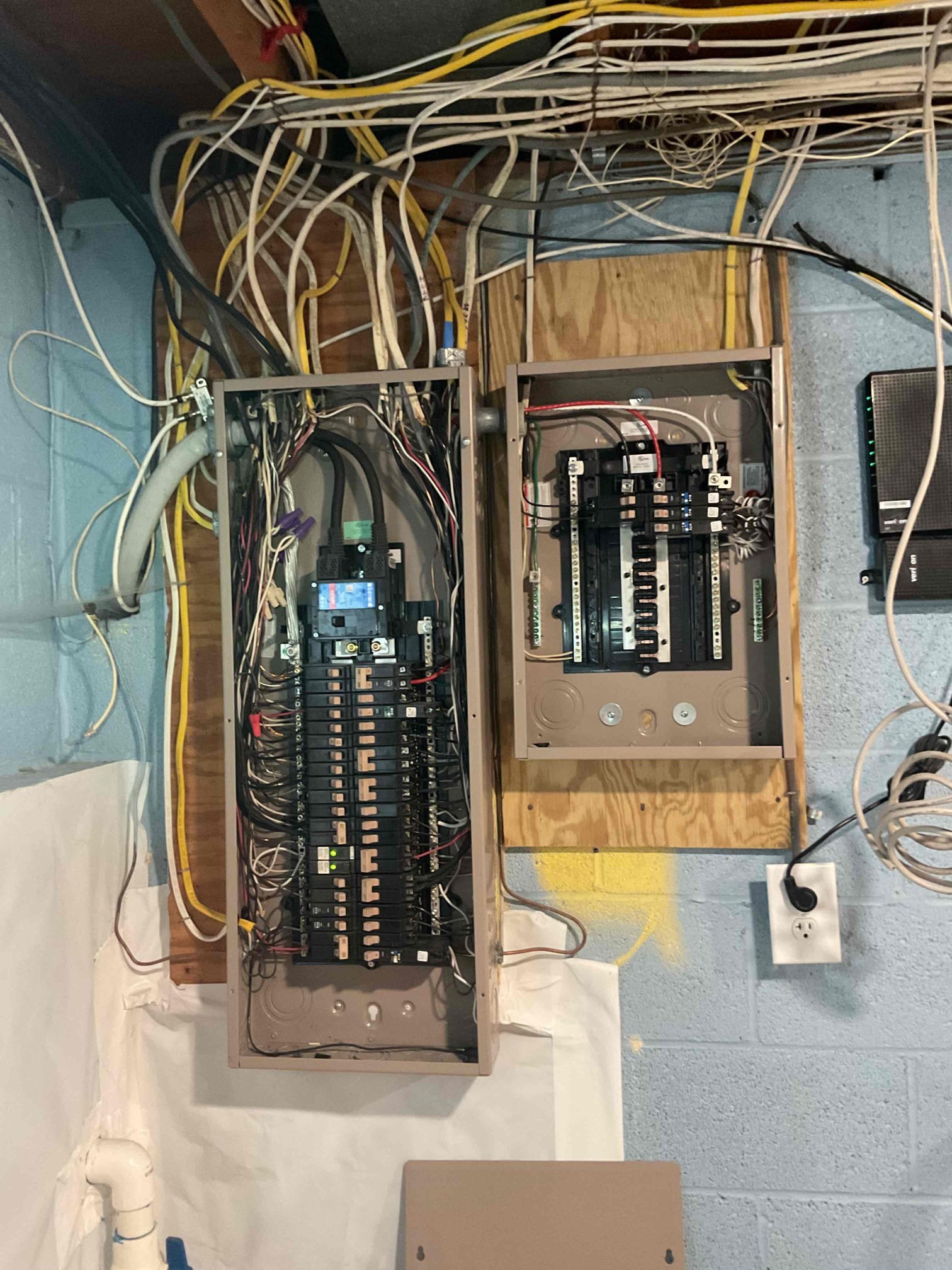 Today’s visit was to take a look at relocating a fan in the master bedroom. When I arrived, the homeowner took me to the master bedroom and showed me where she would like the ceiling fan moved to, due to clearance issues with a new four-poster bed frame she had put in the room. The fan circuit needed to be extended by setting a junction box in the attic to accommodate the new location and a fan bar brace would need to be installed in order to meet the safety minimum. The fan was controlled by two single-pole switches, one to control the light and one to control the fan motor itself. When I opened this switch bank, I found improperly terminated aluminum & copper wiring that should be corrected with alumiconn connectors to safely transition from aluminum to copper.  During my visit, I took a look at the electrical panel and noticed a shared neutral/multi-wire branch circuit that was on two single pole 15A breakers, this circuit needed to be remedied with the installation of a common trip