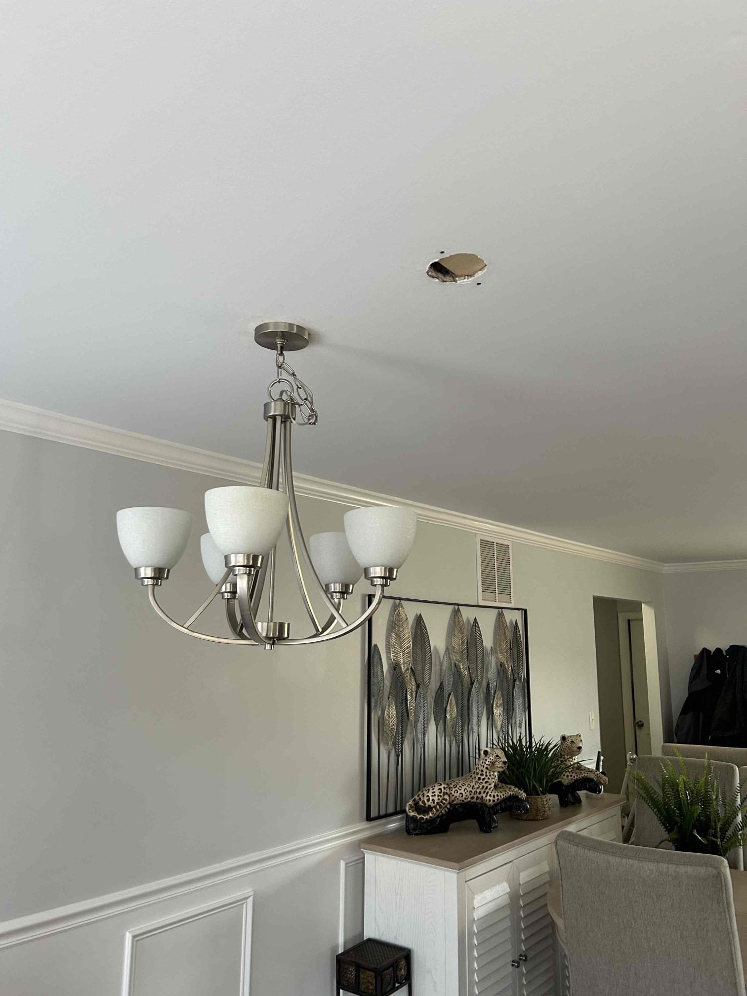 Install junction box in attic and refeed chandelier 
