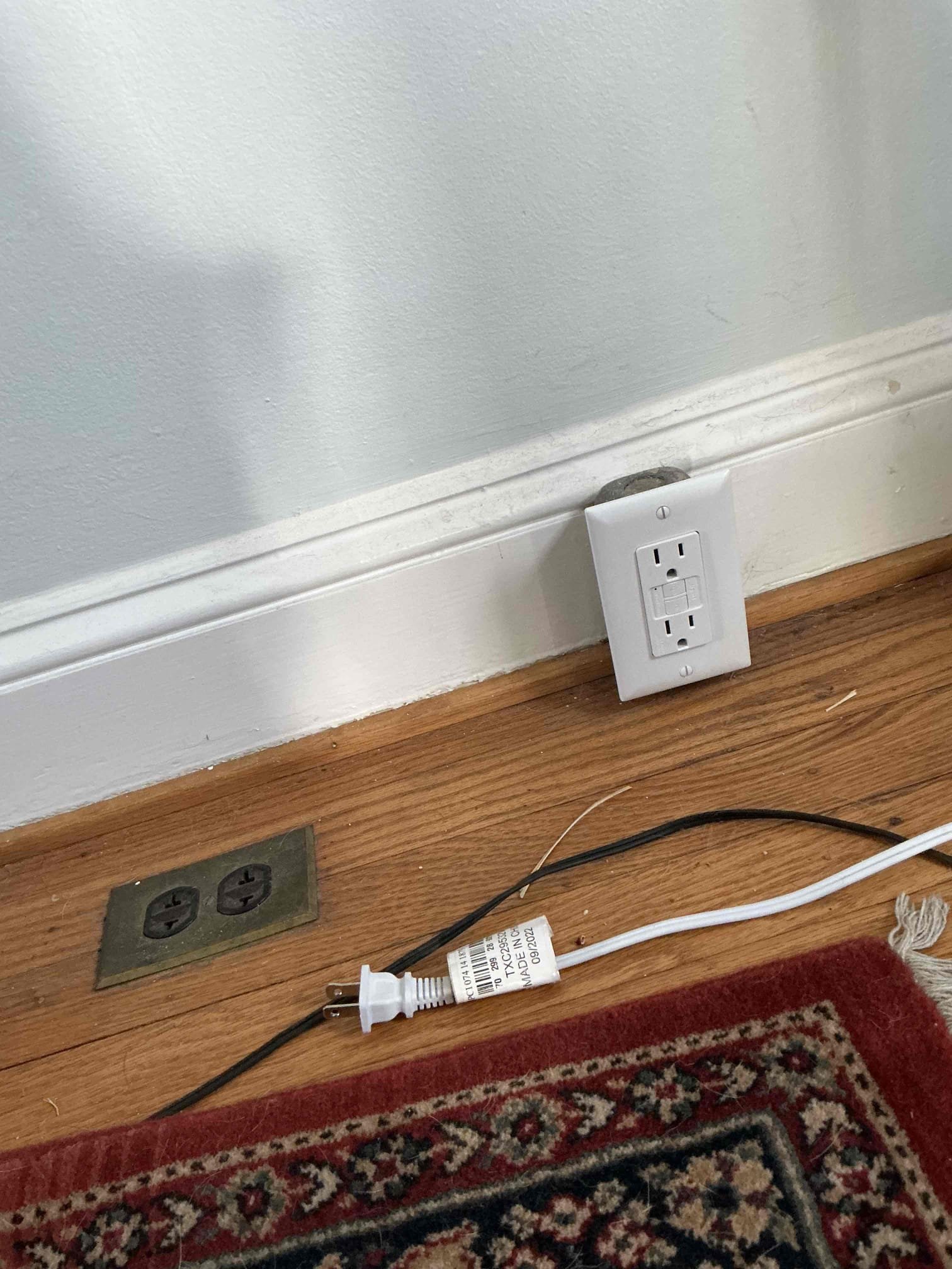 Replace 120V receptacle that is wired with 240V with a GFCI receptacle as there is no ground present in the box to make it a safe and proper installation. During our check up last visit we suggested a whole home re-device, which I still strongly suggest given age, condition and wiring method. 