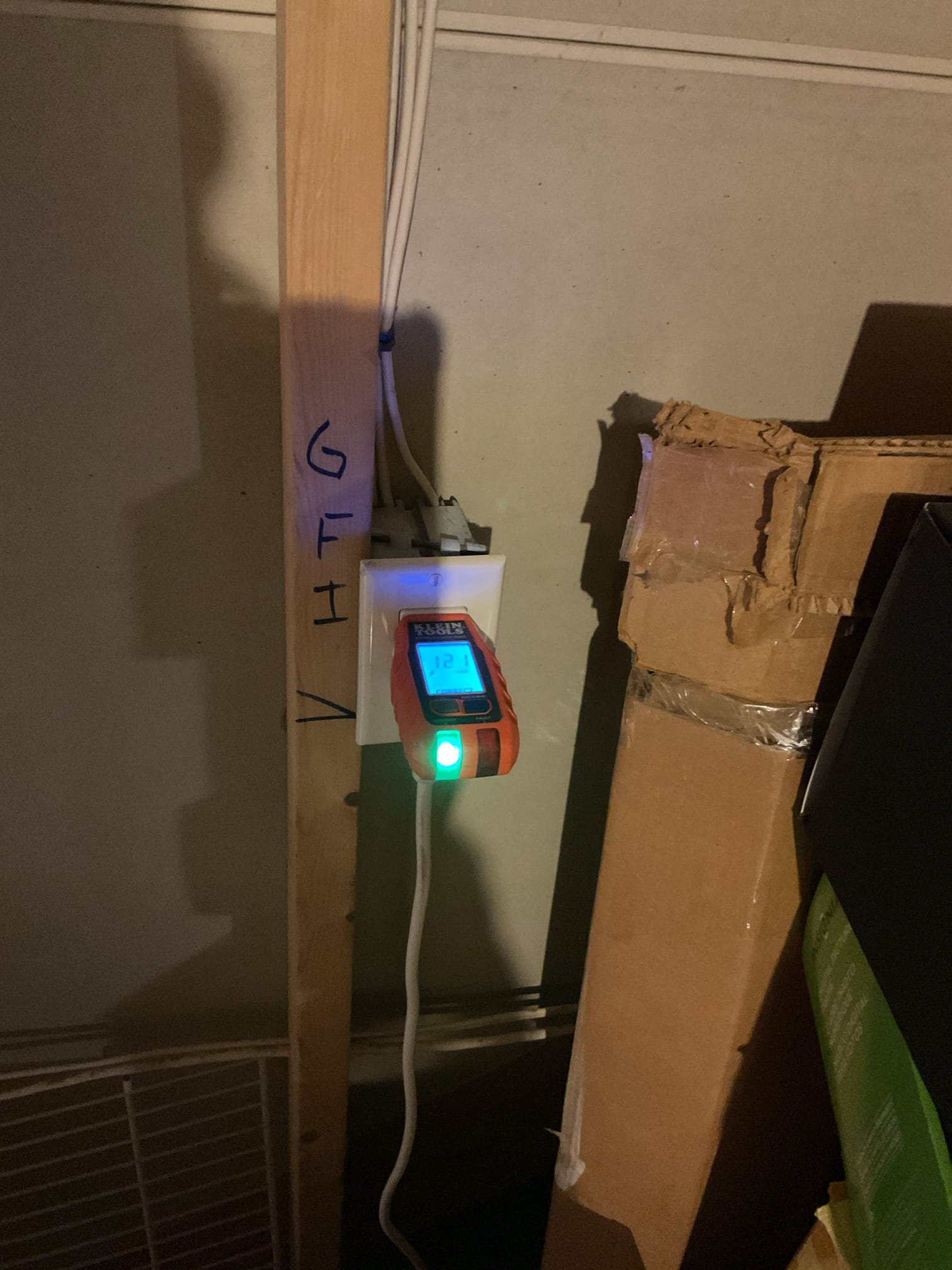 Today’s visit was to replace a GFCI that stopped working in the basement unfinished area. I tested and found proper line voltage at the GFCI box, and replaced the GFCI with a customer supplied Leviton audible GFCI. I informed the homeowner that the replacement was not going to be able to be warrantied, but re spliced the load side conductors together while replacing the GFCI. The receptacle and all devices it is feeding are now working again. 

- Removal and replacement of a customer-supplied GFCI receptacle for the basement unfinished area
- Rewiring at GFCI box to pigtail load-side of the circuit, ensuring secure connections 