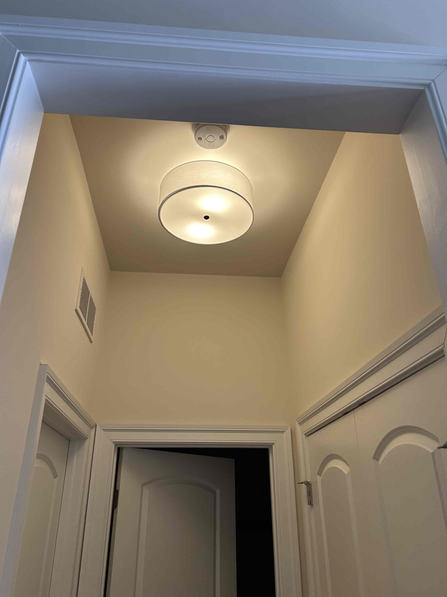 Replace 5 existing light fixtures with new ones
Replaced 3 hanging fixtures located over kitchen island
Replaced 2 surface mounted fixtures located in hallway before bedroom and bathroom