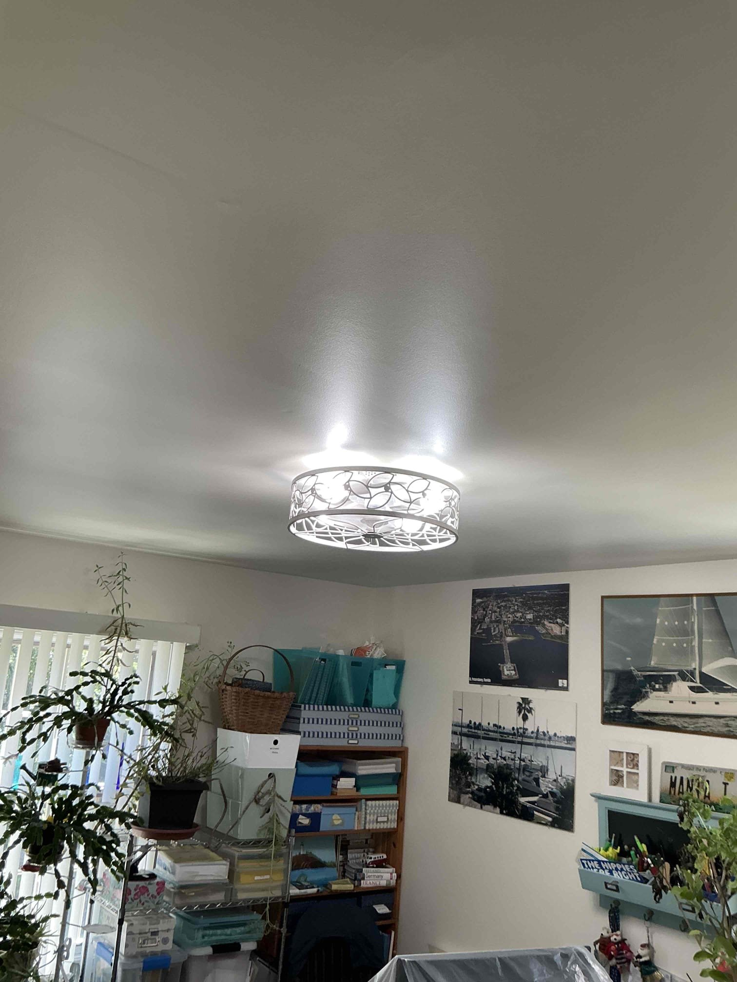 For this job, we came out to replace (4) existing flush mount light fixtures with (4) customer supplied ceiling fan/lights. Additionally, we had to remove the existing light boxes and replace them with fan rated bar boxes. 

Replace (4) flushmount lights with customer supplied ceiling fans 
Replace each light box with fan rated bar boxes 