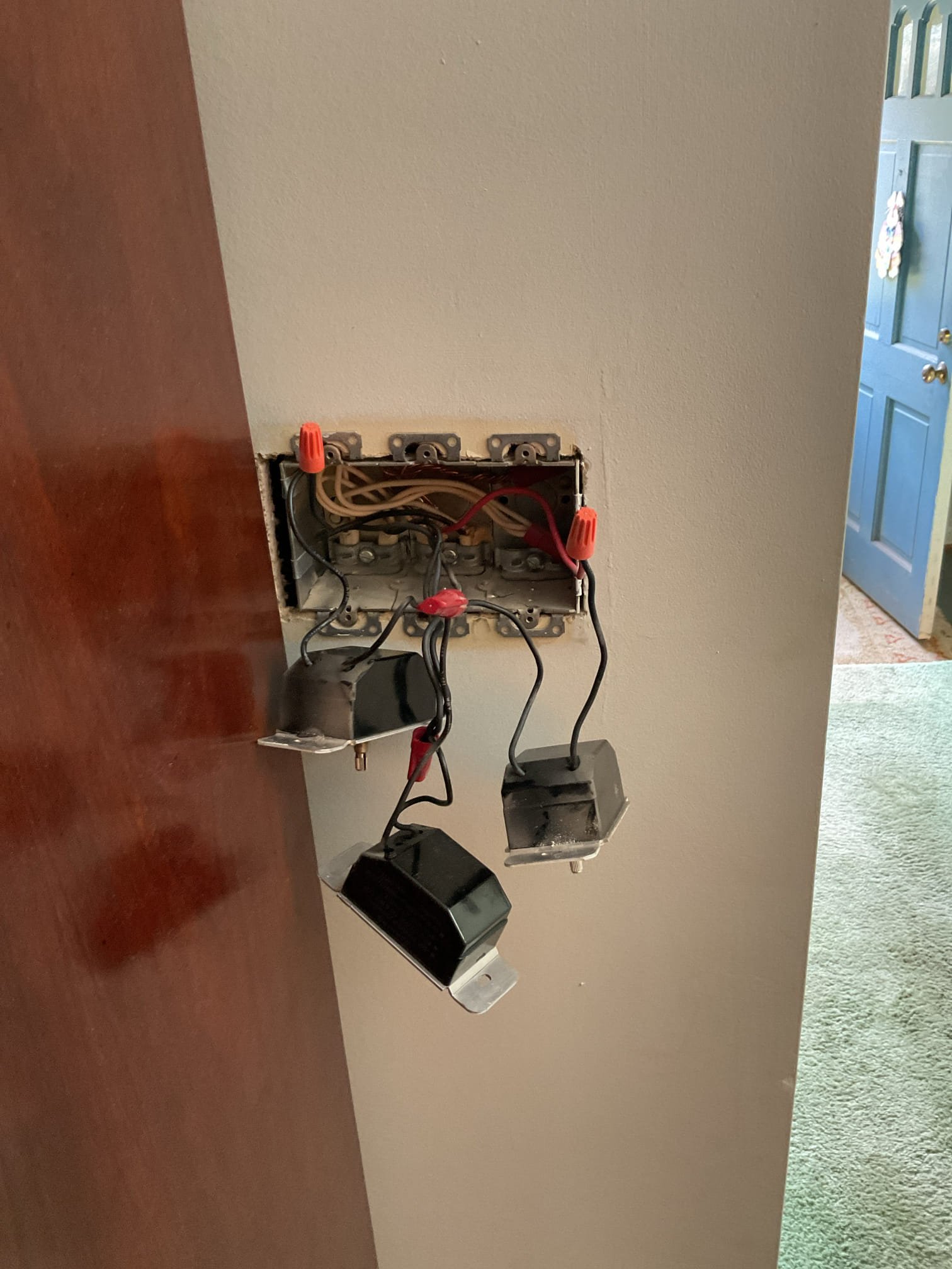 Today’s visit was to take a look at a broken dimmer switch. When I arrived, I took a look at the switch, which was not turning on the living room recessed lights. I also took a look at the main electrical panel, which had some corrosion present as well as paint in the interior. The service cable entering the home is very damaged on the exterior, to the point that the sheathing is almost entirely gone. I brought this to the homeowner’s attention, and she told me that she was already aware. I also saw that most of the receptacles/switches in the home were more original and some were painted over/damaged. The homeowner declined any solutions for a whole-home redevice and/or panel replacement and exclusively wanted me to replace the dimmer switch with a rotary-style dimmer. I picked up a replacement rotary dimmer and replaced the broken one, all dimmers for the living room are now working well.

- removal and replacement of broken dimmer switch controlling living room recessed lights