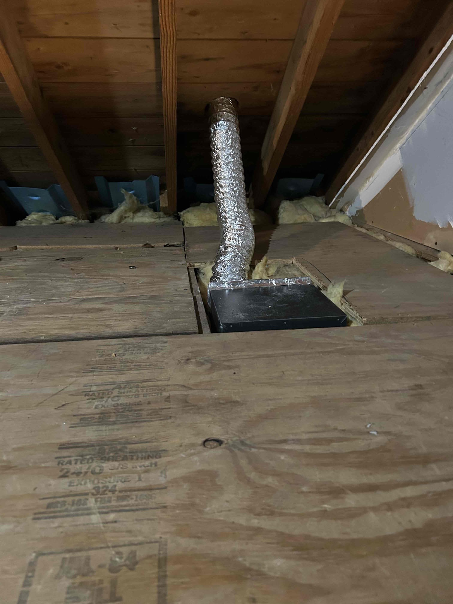 Install new bathroom exhaust fan in second floor hall bath.
We will install a selective speed whisper type, Panasonic bathroom exhaust fan.
We will convert single switch to a two gang switch bank so fan can be controlled separately
We will install a new 4 inch venting from the new fan through the attic up to the roof and install a new 4 inch gooseneck vent out directly above the bathroom.