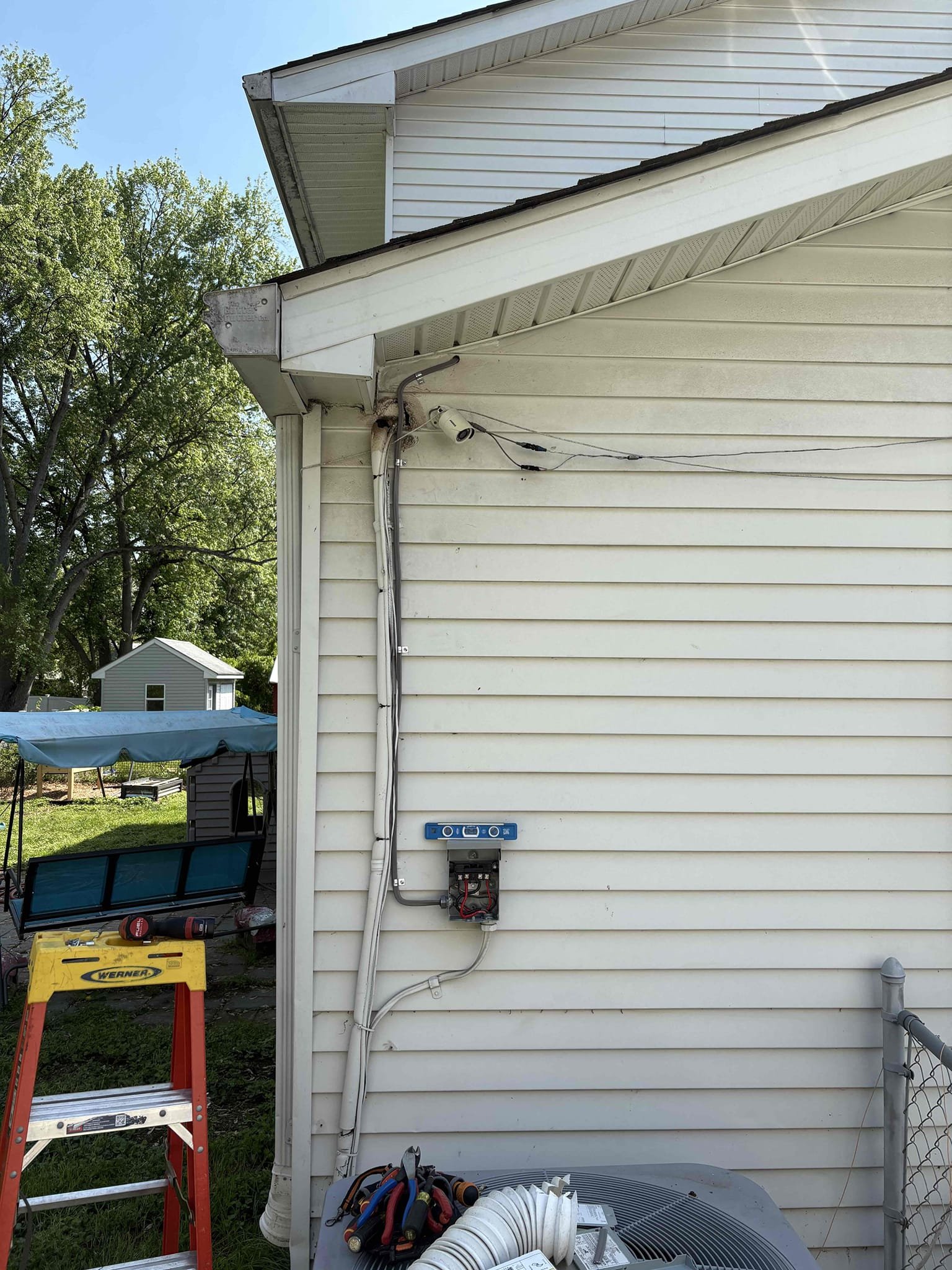 - New installation of AC condenser 30 amp circuit
- We will run outside rated cabling to a new disconnect and then install wiring from disconnect to unit