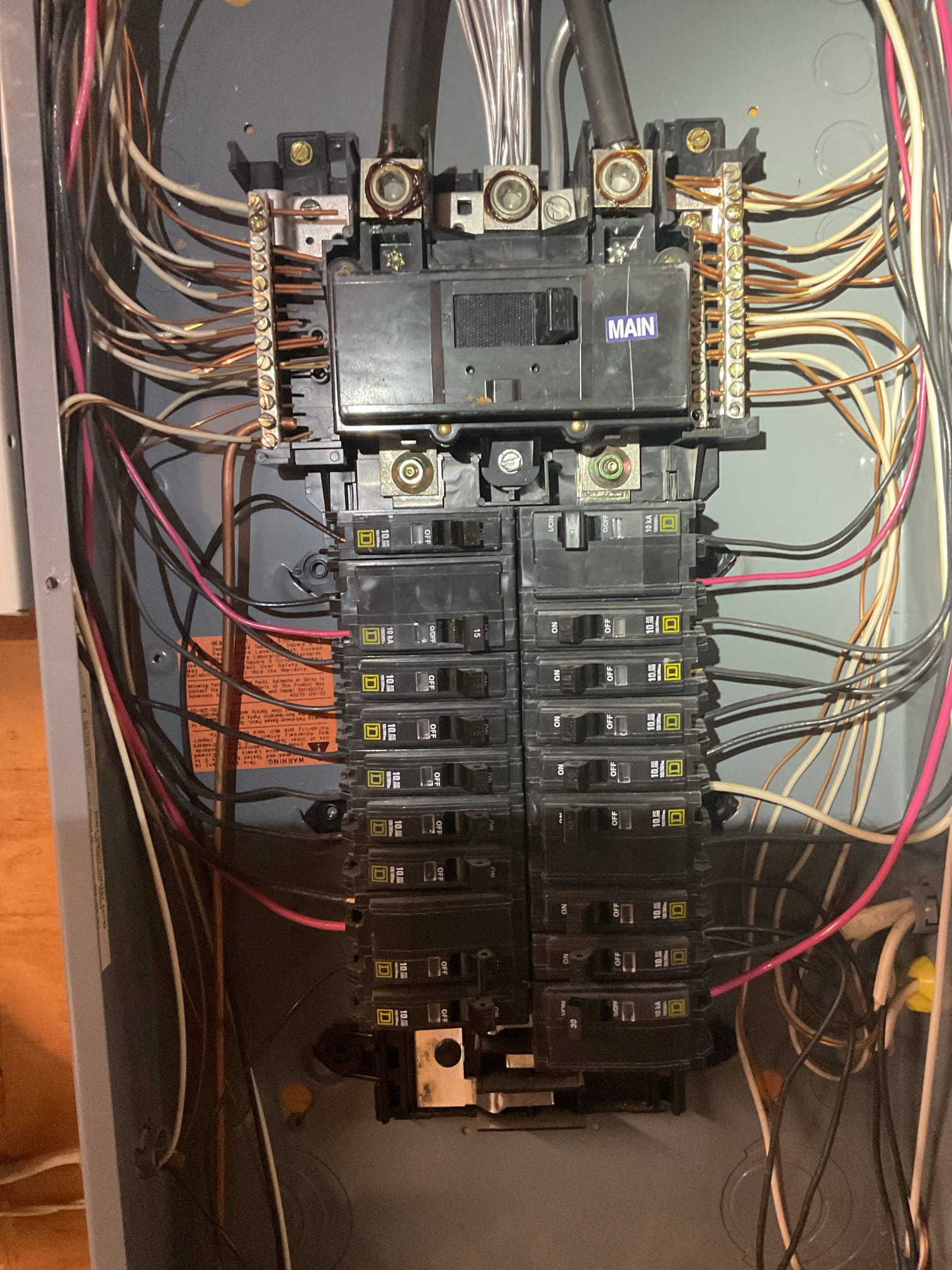 The reason for today’s visit was to take a look at both a few basement receptacles and some basement lighting that had lost power and was not working. When I arrived, I met with the homeowner and went downstairs to check the circuit. I started checking the receptacles with my plug tester, which showed no issues and proper voltage. I ended up pulling a few of the outlets to verify that the wiring was secure, when I did so I found that the receptacles had been quick wired/backstabbed, and recommended a redevice of the circuit as the devices were original to the home (20-30 years). I also opened up the switchbank controlling the scheme by recessed lighting, half of which was still operating properly. I found that the switches were also backstabbed/quick wired and explained how the heating/cooling of the wires as the circuit is used causes loose connection of the wiring to each device over time. When I pulled the switch controlling the half of the lighting that was still not working, the s