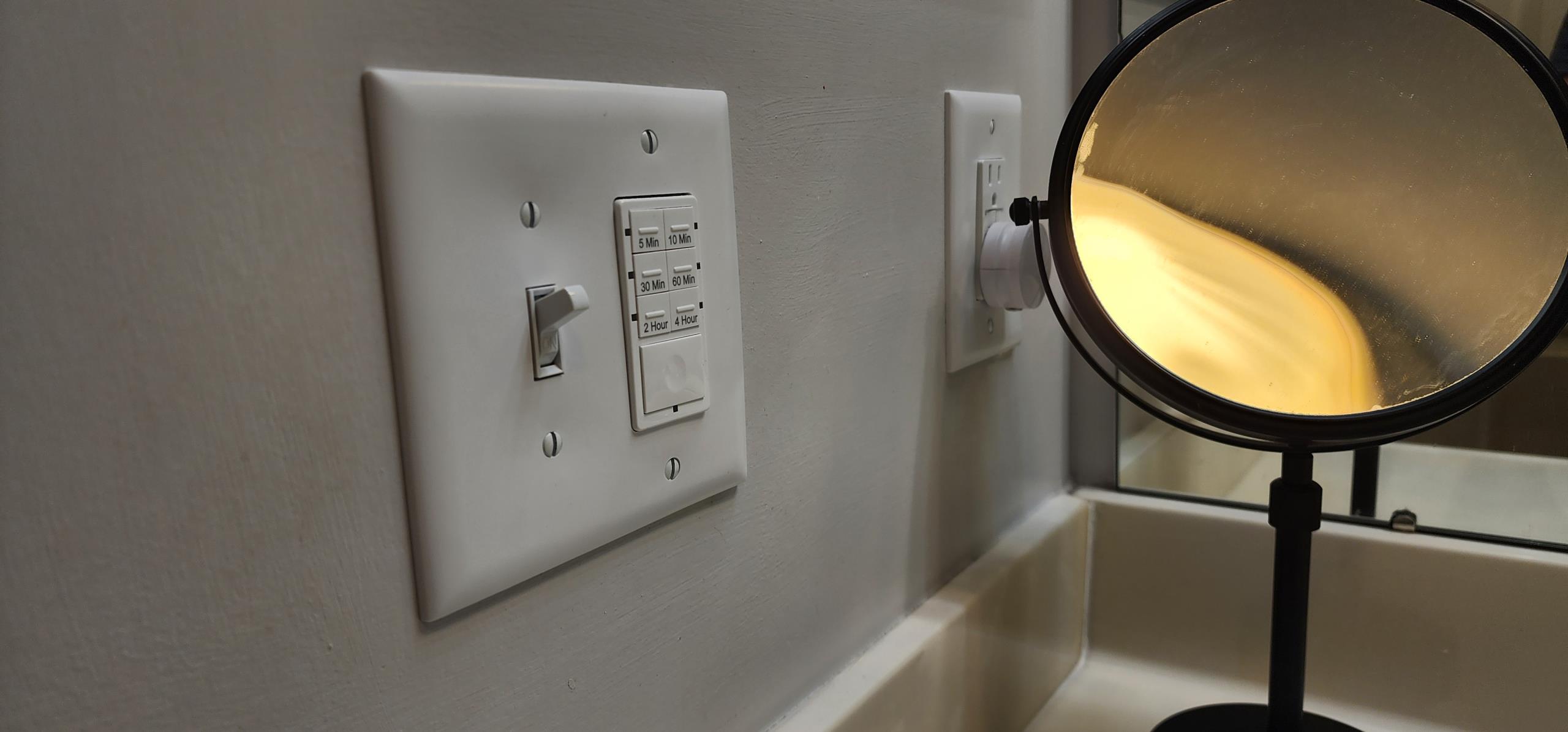 - Installation of two customer-supplied exhaust fans, one in the master bathroom and one in the hall Water closet
- Installation of two bathroom exhaust fan timer switches, one in each bathroom