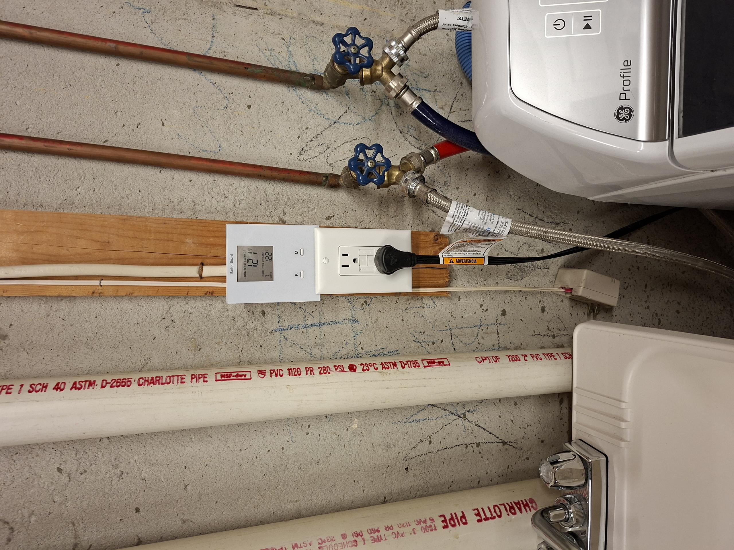 -Replace GFCI in upstairs bathroom that is aging and tripping slowly when tested
-Install Alarm GFCI for sump pump in basement
-Install GFCI for washing machine in basement
-Correct oversized breaker for microwave receptacle in basement, going from 20 amps to 15 amps
-Add bonding wire for hot/cold water pipes in basement.
-Install 3 customer supplied smoke/carbon monoxide detectors throughout home. 

Called out today to investigate plugs on bathroom circuits that an inspector said was wired incorrectly, as well as provide a solution to install new hardwired 10 year sealed smoke detectors. Looking at the plugs, using both my plugs checkers, I got the correct wiring and voltage. I tested every outlet on the circuit, and saw no issues. I did notice that the GFCI protecting the circuit was older, and was starting to trip slow. I recommended replacing this device. Continuing with my safety inspection in the basement, I noted a lack of GFCI protection for the sump pump and washing machine, a