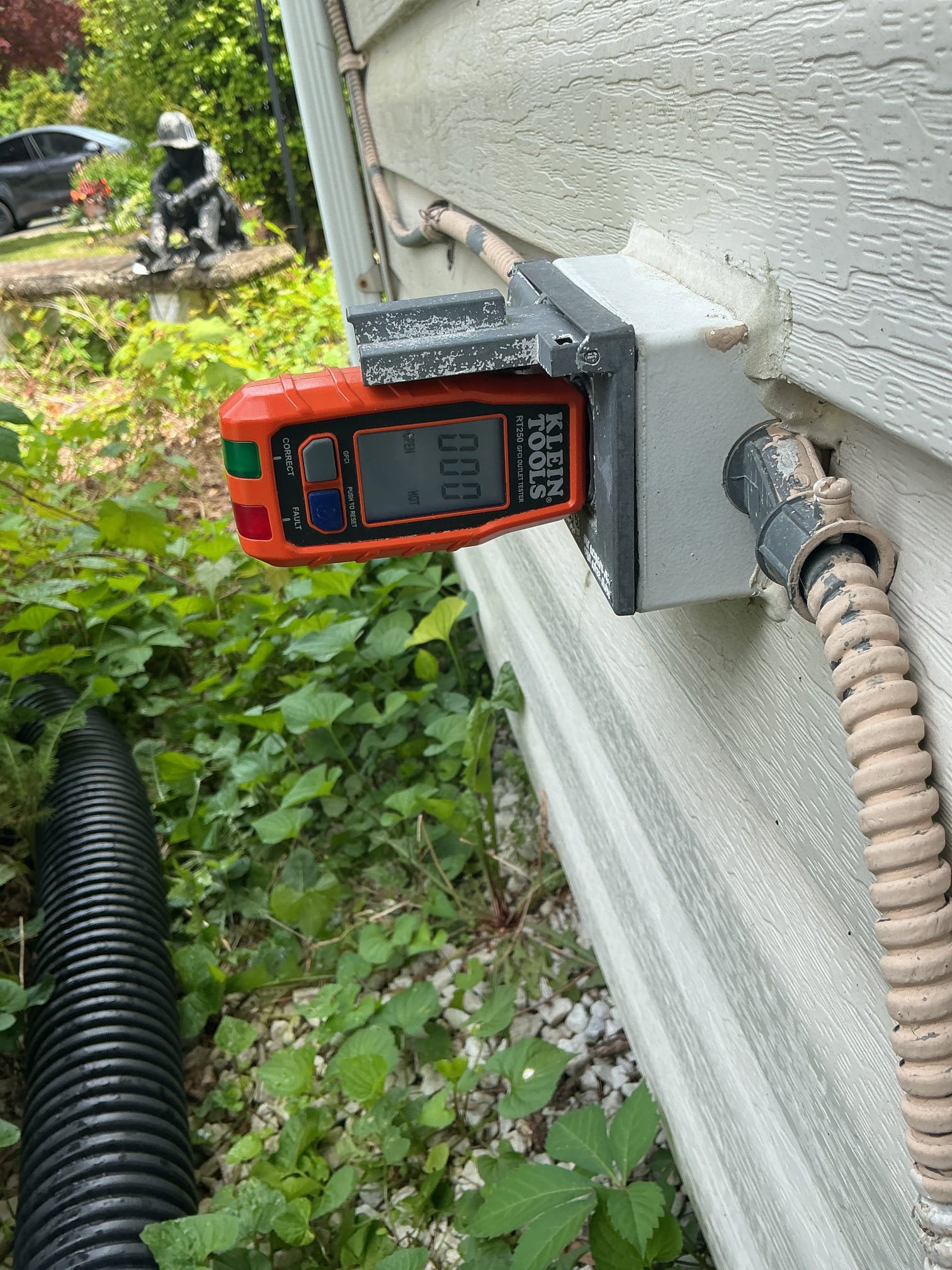 - Replaced GFI
- Replaced single pole light switch
- installed 2 weather rated bubble covers 

I was called out today due to the front porch outlet not working. The homeowner stated that he’d tried plugging in his mower when he noticed that it wasn’t working. Upon arrival I noticed that the exterior outside outlet located on the front side of the home was connected to a flood light that were both controlled by a switch. While inspecting I noticed that the switch wasn’t functioning properly, not sending power to the outlet or flood light. Prior to removing the light switch I tested the outlet and there wasn’t any power showing on the plug tester I then tested the switch where I found the problem. Also, the wire that is being used (MC Aluminum jacket) isn’t intended for direct exposure to weather or wet locations. Solutions were given to correct the matter.

Customer also purchased the Haas and Sons VIP Membership.