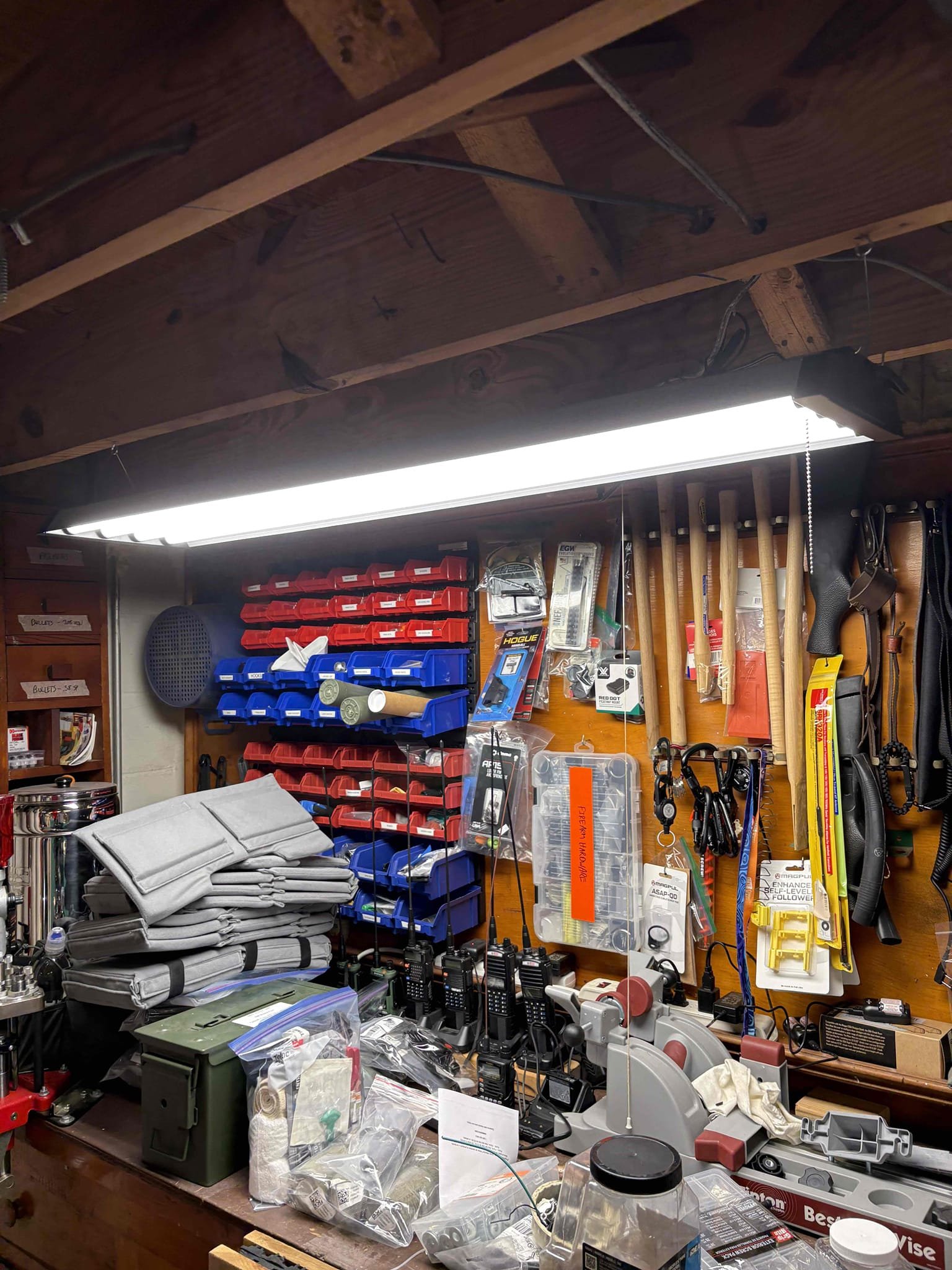 Pull Cat 6 from Modem in basement, through unfinished basement and up into office on first floor through a low voltage brush plate 

Replace (5) 4’  and (1) 2’ fluorescent strip lights with Customer Supplied LED strip lights utilizing existing wiring. 
