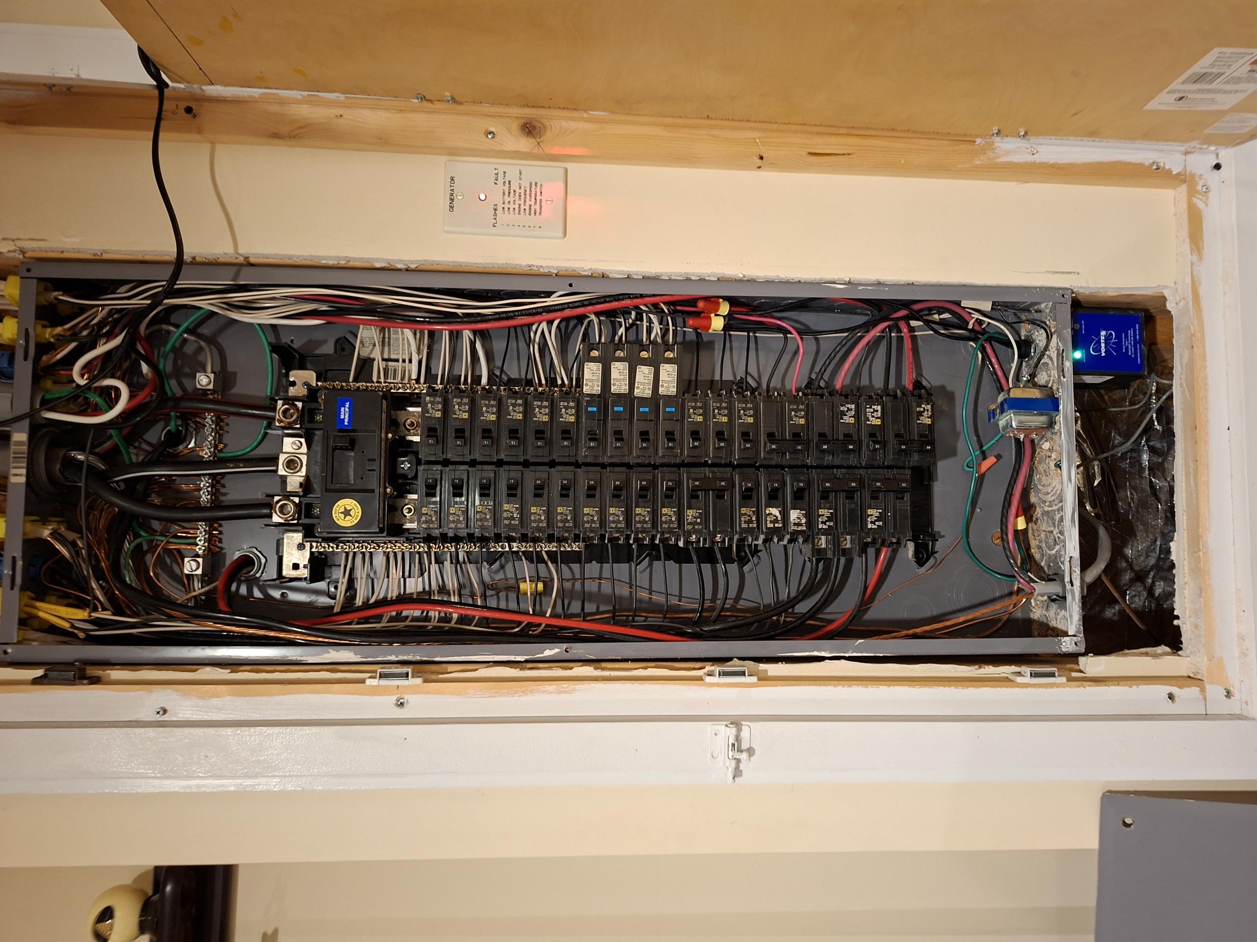 Replace two GFCIs on 20 amp receptacle circuit for general power near pool. Install PSP Products surge protector in main electrical panel. Surge protector features a lifetime warranty, and $50,000 of combined protection offered by PSP Products. Includes Haas and Sons VIP Membership.

Called out today to investigate an outside receptacle by the hot tub that was not working. Using my plug tester, I found that both receptacles were off. The breaker feeding these outlets had been turned off. Turning the breaker back on, I retested for voltage, and found a receptacle that was reading 30 volts, and one that was reading the correct 120 volts.
Opening up the 30v receptacle, I tested the lines, and got 120 volts from neutral and ground from the hot wire. This told me the device had failed. Due to the same device being used at the other receptacle, I recommended replacing both devices. Continuing with my safety assessment, I went down to the main electrical panel. There, I saw that there was no 