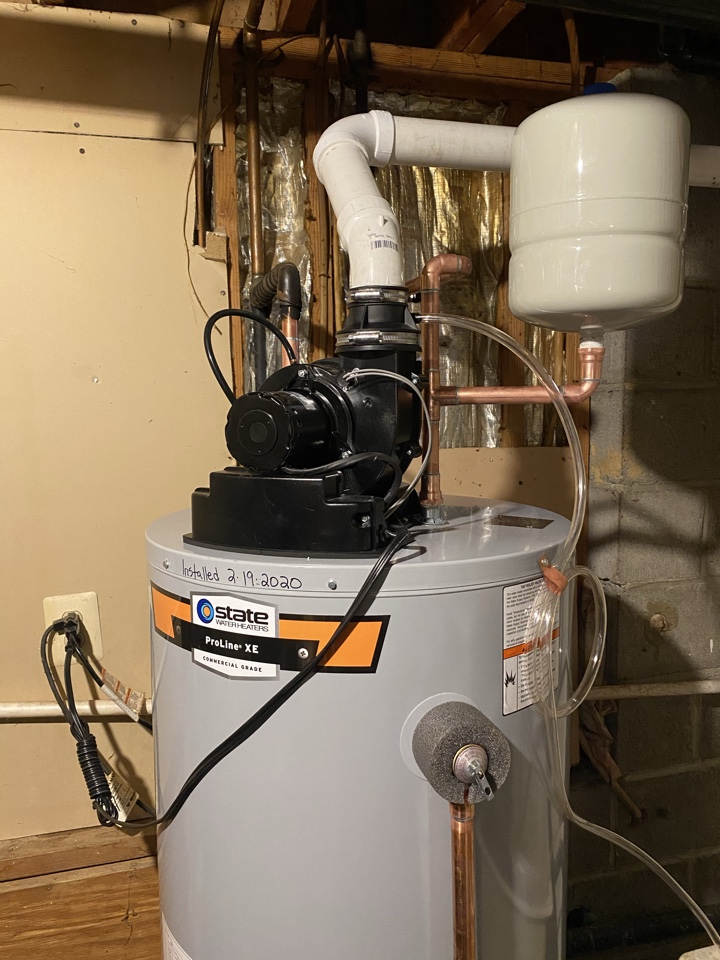 Install 50 gal power vent water heater 