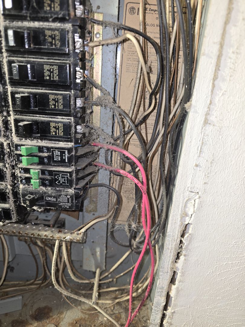 eletricion needed 
Breaker panels wall outlets generators generator plugs, fuse boxes, sparking wires, hot wires, blinken lights, dimming lights all things electric, we do it give us a call.