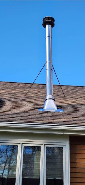Class A Chimney System Install for Woodstove to heat  Salem CT home.  