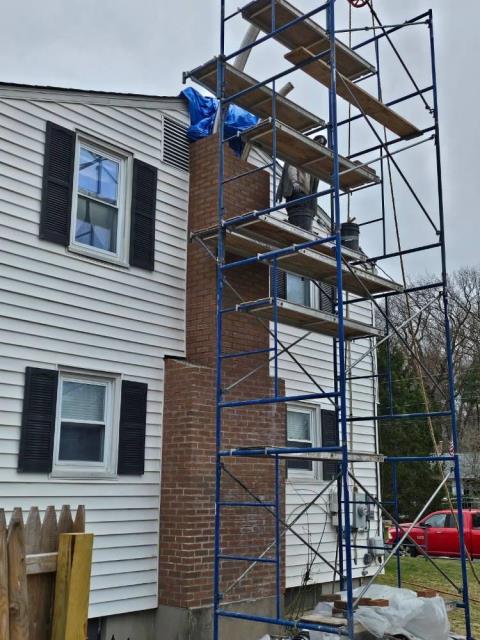 Customer had spalling and popped brick on chimney. The chimney was originally built with a dutch colonial brick which is notorious for this exact issue.  We tore the chimney down, relined it and rebuilt it with a severe weather brick made for new england weather patterns.  