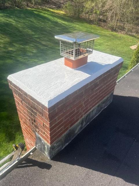 Found a cracked crown in Windsor CT. Damage wasn’t at the stage of requiring removal and replacement.  Applied crown coat crown seal to prevent further damage and increase the longevity of the chimney.