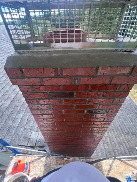 In Rocky Hill CT, upon Arrival We Found The Entire Top Of The Chimney Has Saturation and Structural Damages Developing Down About 30 Courses Of Brickwork. Rebuilt with all new brick and mortar, and applied water repellant.