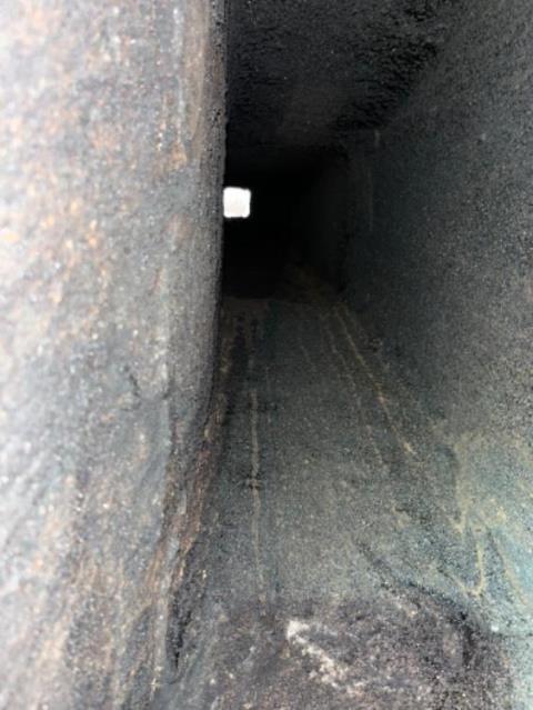 In Glastonbury, CT, Level One inspection found the fireplace venting system is coated with a solid stage 3 creosote glaze. Stage 3 creosote is very hard, dense and combustible, It's also the only form of creosote not removable via a standard sweep. This fireplace chimney needs a very aggressive cleaning with steel whips, 5-ft steel rods, heavy duty drill and rotospun off at 1400 RPM.