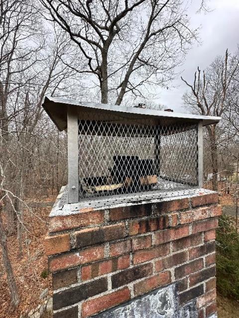 Installation of animal guard in Madison, CT, to cover both the fireplace and furnace flues.