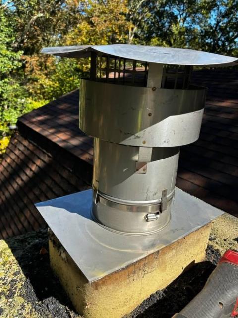 In Salem, CT, we installed a stainless steel chimney liner system to improve draft and appliance efficiency. Double wall black pipe was included.