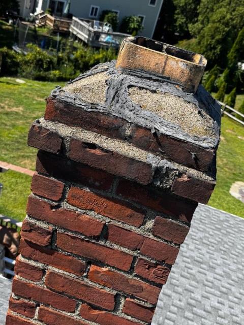 In Shelton Ct , masonry chimney deteriorated inside and out – We installed a stainless steel liner system to address the safety aspect of the chimney , which is the venting.  Provided estiamte for future masonry repairs when ready.