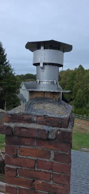 In Shelton Ct , masonry chimney deteriorated inside and out – We installed a stainless steel liner system to address the safety aspect of the chimney , which is the venting.  Provided estiamte for future masonry repairs when ready.