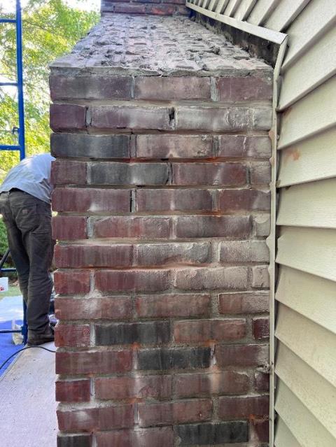 Danbury Ct Fireplace Shoulder Replacement performed with new blue stone slate as well as full exterior water repellant application.