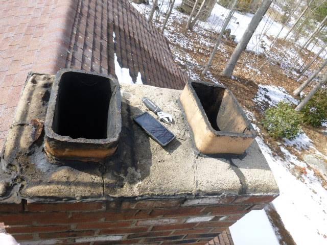 In Amston, CT, we installed three stainless steel liners for safe exhaust venting and replaced two damaged cement crowns to prevent water intrusion.