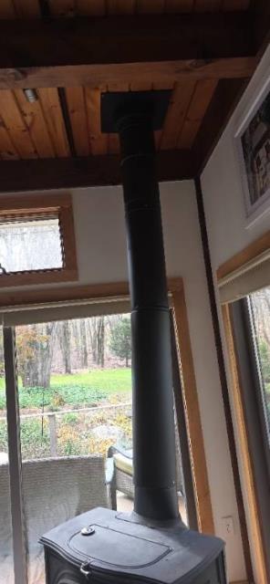 In South Glastonbury, CT, We installed a UL-approved Selkirk Sure-Temp metal chimney system for the wood-burning stove. This ensured safe operation, strong draft, and reduced creosote buildup.