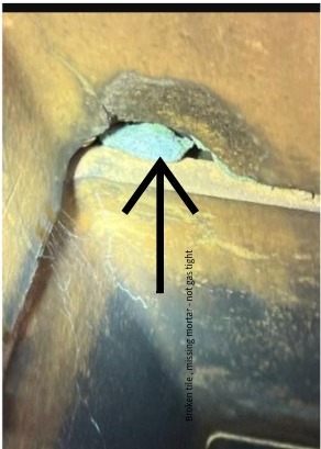 We found a cracked flue tile Enfield Ct liner, with deteriorated and broken mortar joints. Installed a gas tight venting system for safety.