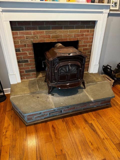 Swept liner for main level free standing wood stove clean and clear of most soot and loose debris.