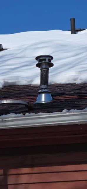 We came out to investigate an active leak in Middletown, ct, caused by a failed flashing kit around pellet stove vent.  The pipe work itself is stained but functional.  Homeowner opted to keep it as is and concentrate on solving the leak.   We removed surrounding shingles, replaced the full chimney flashing system with new ice and water barrier, and restored a watertight seal to prevent further water intrusion and structural damage.