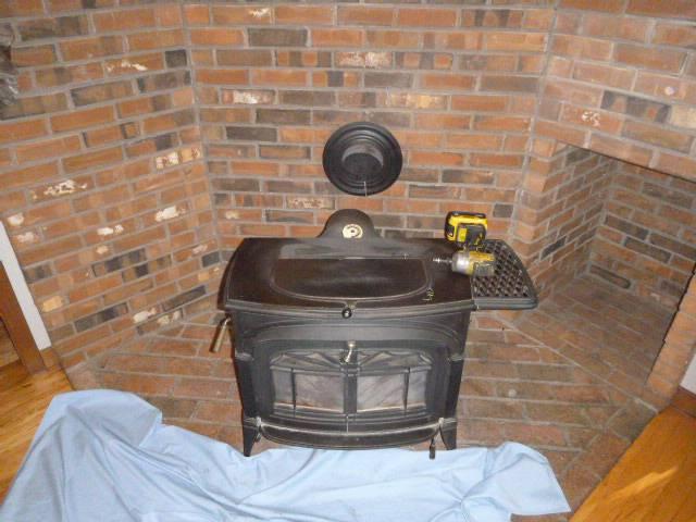 We rebuilt chimney top with new masonry, flashing, and crown. We also swept and removed creosote from older woodstove system , replacing the tile with a new stainless steel liner. This lowers the chances of creosote catching fire causing damage to the home as everything is contained in the liner sytems.