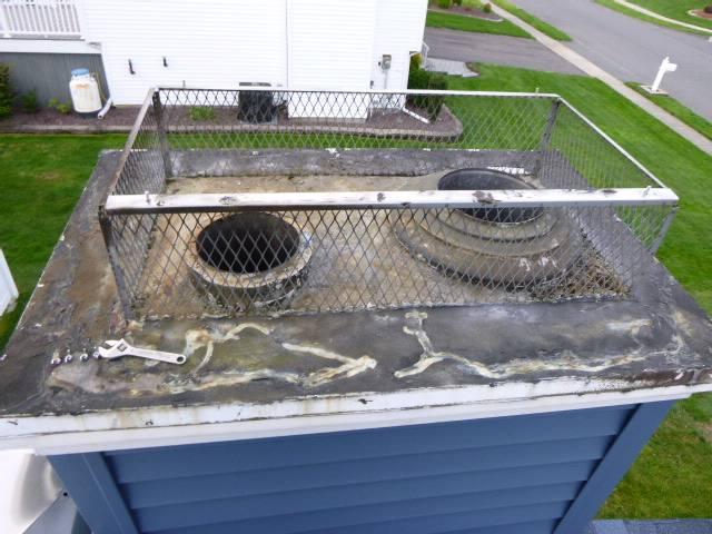 We replaced the chase pan, storm collars, and chimney caps with custom stainless steel components in Enfield CT.  We corrected water entry issues and ensured proper drainage protection.