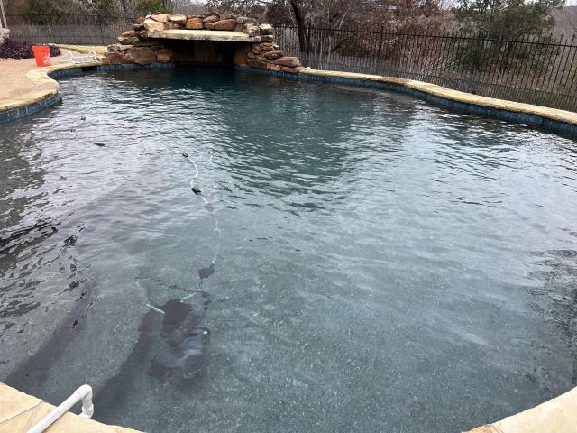 Before and after a weekly pool service stop by Island Time Pool Service in Fort Worth!