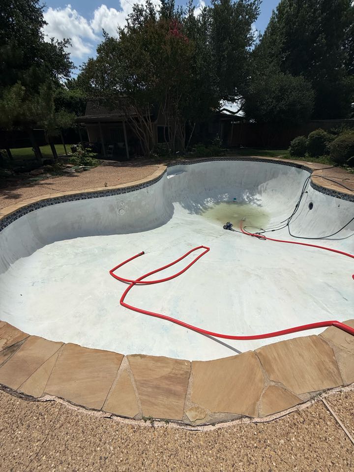 Before and after on this acid wash this morning in Murphy! Island Time Pool Service making backyards beautiful!
