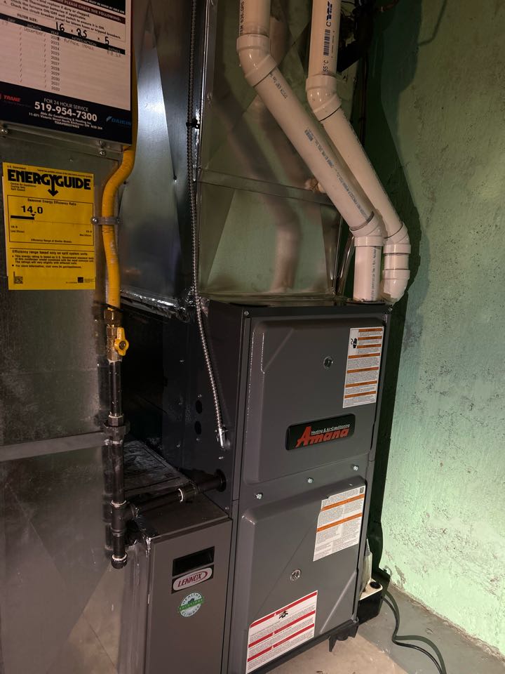 Completing an Amana furnace install for a family in the Stanley Park area of Kitchener