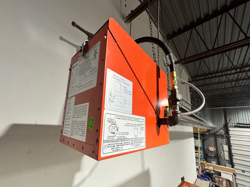 Radiant tube heaters installed for a commercial client in the Victoria North area of Kitchener