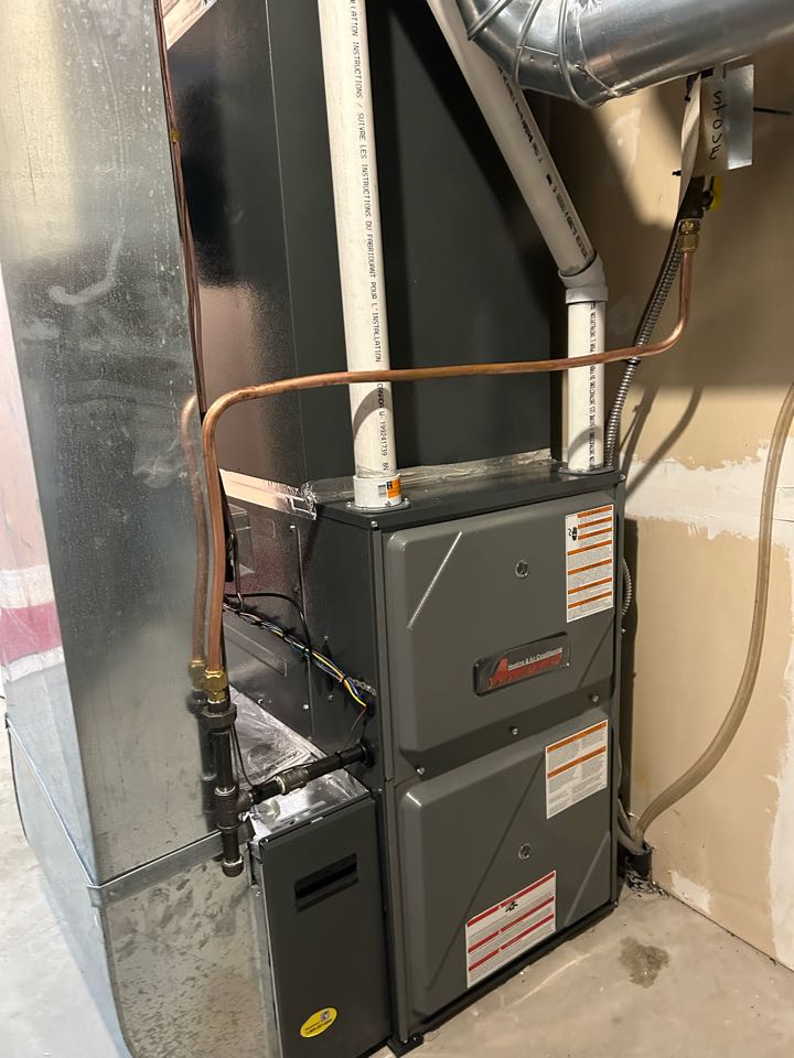 Completing an Amana furnace install for a family in Ariss
