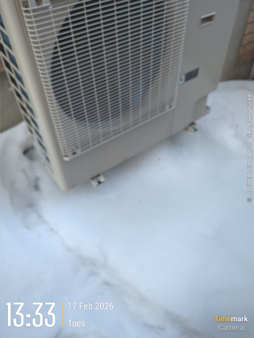investigating loud noises coming from heat pump. found there to be a large buildup of ice. the fan blades were hitting. cleared the ice away and unit is working as it should