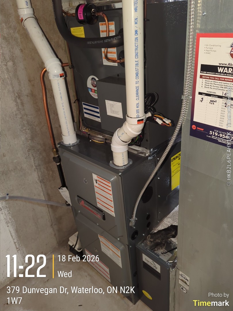 Completing an Amana furnace and heat pump tune-up in the Conestoga mall area of Waterloo 