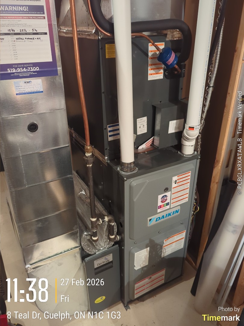 Completing an Amana heat pump and furnace tune up for a customer in the Kortright Hills area of Guelph