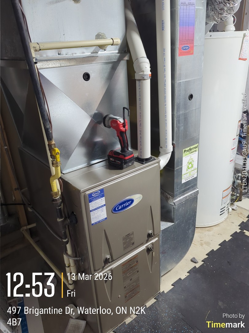 Completing an appliance gas inspection on a fireplace and furnace for a family in the Conestoga Mall area of Waterloo