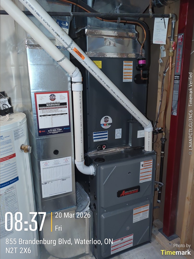 Completing an Amana furnace and heat pump tune-up for a customer in the Rummelhardt area of Waterloo 