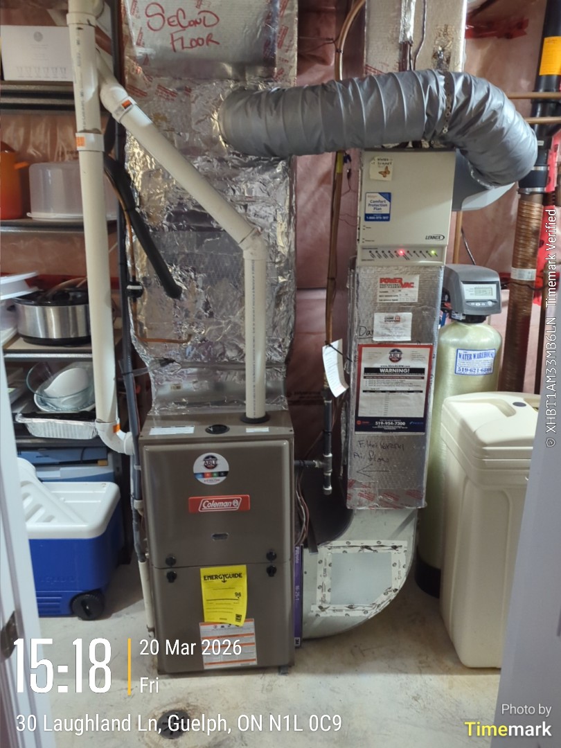 Completing a Coleman furnace and AC tune-up for a family in the Hamilton Corner area of Guelph
